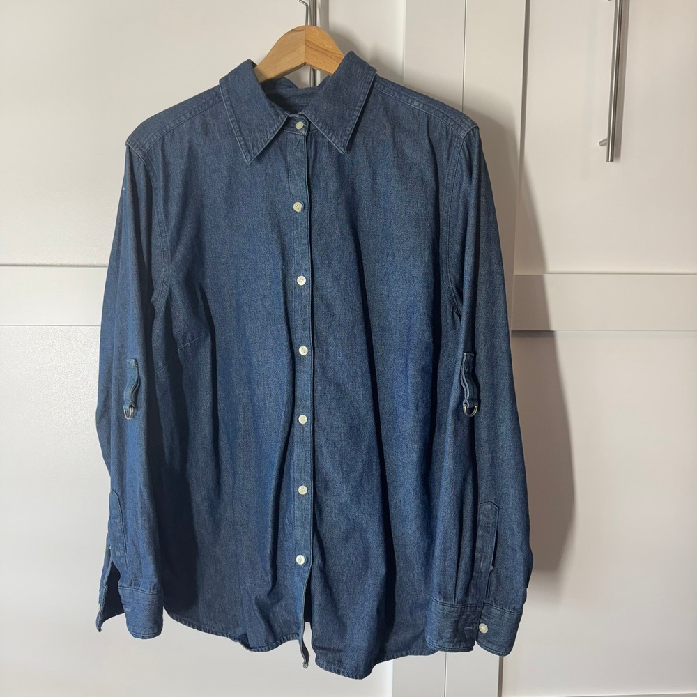 Karen Scott Sport Woman Denim Jean Shirt Button Down Long Sleeve‎ 1X